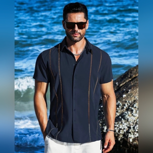 LETSEE Casual Button Down Beach Shirt #561, 562, 903 - Picture 5 of 12